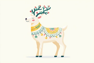 Fototapeta premium festive scene featuring beautifully designed reindeer embodying spirit of new year set against clean solid