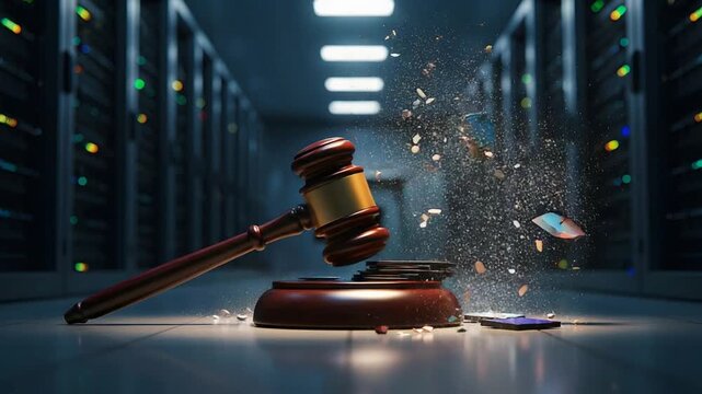 Gavel smashing digital data