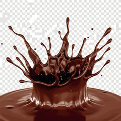 Melting chocolate burst explosion splash in the air. Isolated on transparent background.