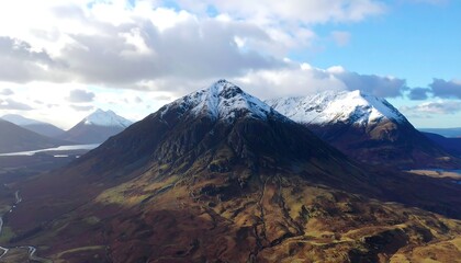 Aerial View of Snowy Mountain Range