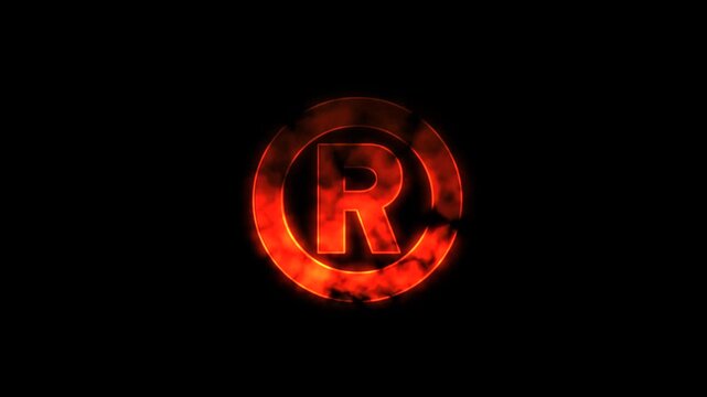 Registered Trademark Symbol on fire animation on black background