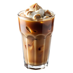 Iced Coffee with Whipped Cream Topping in a Clear Glass Refreshing Summer Drink Isolated on transparent background refreshing iced coffee whipped cream