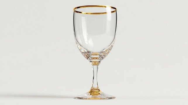 Clear glass wine goblet with a gold rim and stem - Powered by Adobe