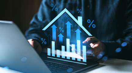 Rising interest rates and housing market trends in real estate investment concept. © ImageFlow
