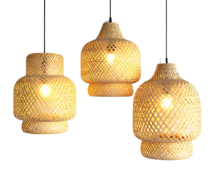 Ultra-detailed photorealistic 8K PNG of three coastal-style wicker pendant lamps in v 628869