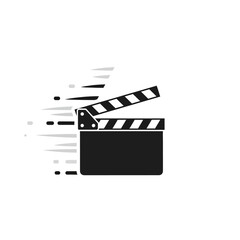Black and White Clapperboard with Motion Effect, Film Production Icon
