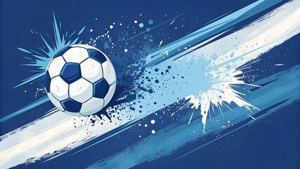 Dynamic Soccer Ball Graphic with Abstract Blue Strokes