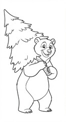 bear with christmas tree sketch 