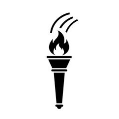 Black and White Torch with Flame and Smoke Illustration
