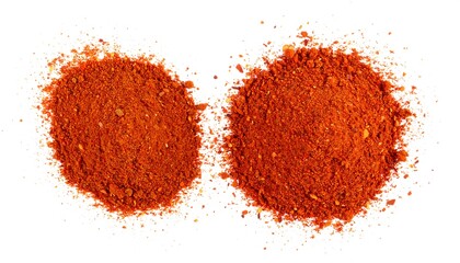 Two piles of red spice powder on white background