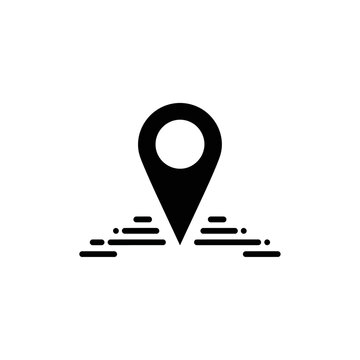 Black Location Pin Icon with Motion Lines, Simple GPS Marker Design