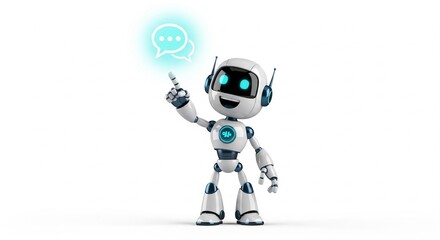 Cute Robot Chatbot Mascot with Speech Bubble
