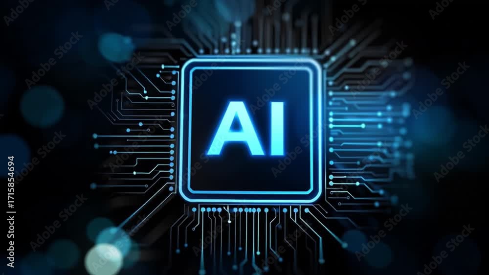 Poster ai chip: a cutting-edge processor adorned with the letters ai radiates a vibrant, futuristic glow. i