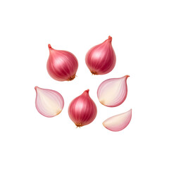 Fresh Thai Shallots, Peeled and Unpeeled, Isolated PNG