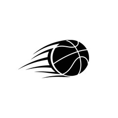 Dynamic black basketball silhouette with stylized motion trails, depicting speed and flight.