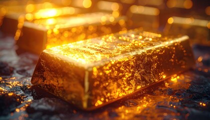 Glistening Gold Ingots Cinematic Hdr Photography Warm Glowing Tones Ultra Sharp Detail Dark Background