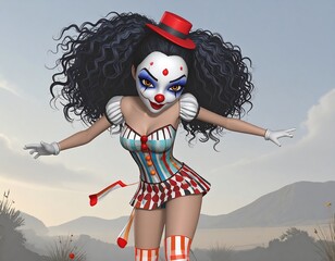 Digital illustration of a cartoon clown girl