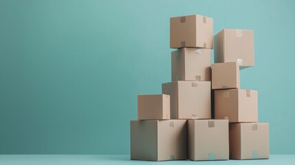 Fototapeta premium Stacked cardboard boxes minimal styled logistics packaging background composition