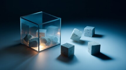 Glass cube display with sugar styled minimal modern concept composition