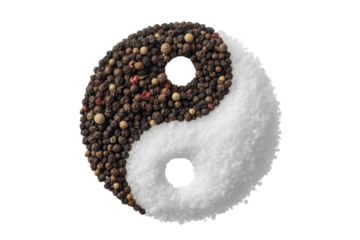 Yin and yang symbol created with peppercorns and salt. background removed