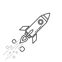 Sleek Line Art Rocket Ship Ascending with Fiery Exhaust Trails