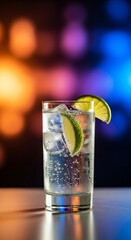 Refreshing gin and tonic with ice and lime garnish, perfect for a vibrant celebration or evening relaxation
