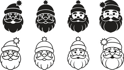 Santa Claus Vector Faces – Christmas Icon Set Isolate on White Background
