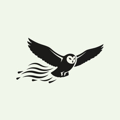 Fototapeta premium Stylized Black Owl in Flight with Streamlined Tail Design