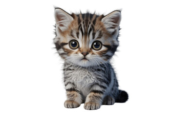 Fototapeta premium Adorable tabby kitten with big eyes, sitting and looking directly at the camera. background removed