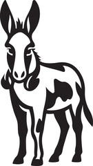 Donkey with spots black and white vector, Farm animal donkey illustration graphic