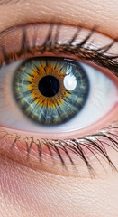 Stunning macro view of a human eye showcasing vibrant iris details and delicate eyelashes
