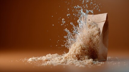 Paper bag flour splash dramatic styled product lifestyle advertising composition photography