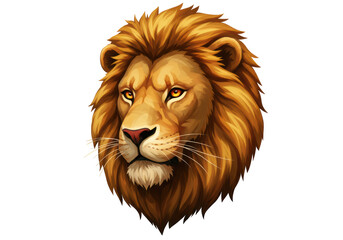 Isolated Head of a Majestic Lion with Golden Mane, Wild Animal, Strength and Pride