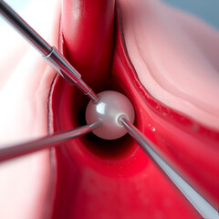 Close-up of balloon catheter expanding inside a blocked artery, hyper-realistic