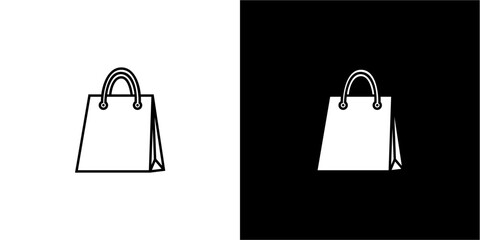 Shopping bag icon in black and white, simple line drawing on contrasting backgrounds.