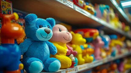 Colorful Children�s Toys Displayed on Shelves in Toy Store