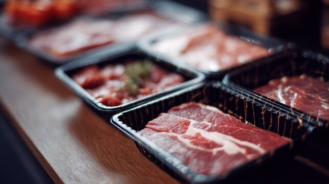 Meat trays styled food packaging lifestyle advertising product composition photography