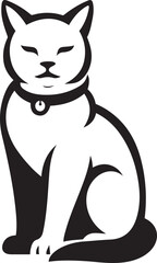 Sitting cat with collar and bell silhouette, Serene black cat illustration design