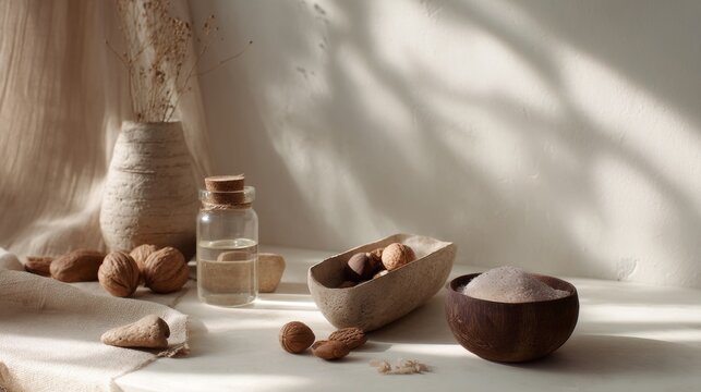 Natural spa items styled wellness lifestyle advertising product composition photography display