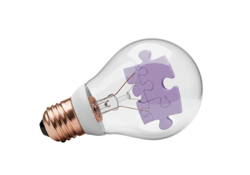 Isolated solution concept with light bulb and jigsaw puzzle piece inside, creativity idea
