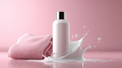 Bottle with towel styled spa lifestyle advertising product composition photography beauty care