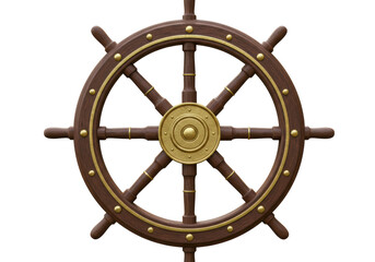 Isolated nautical ship's wheel on display for steering a boat, symbol of seafaring adventure