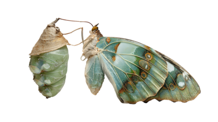 Butterfly emerging from chrysalis isolated on transparent background