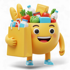 Emoji with grocery bag isolated on transparent background is carrying food items