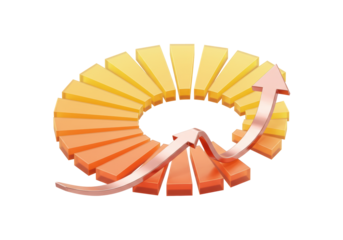 Isolated circle of rising blocks with arrow demonstrates success and positive trend