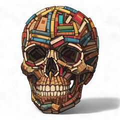 A skull made of books isolated on transparent background, conceptual illustration