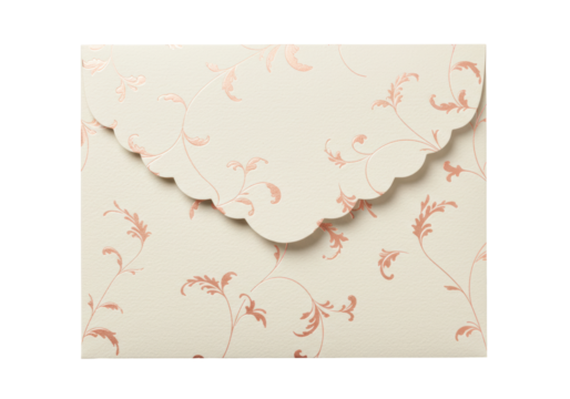 Isolated floral envelope, elegant scalloped edge, invitations, greeting cards or announcements