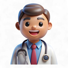 Smiling doctor isolated on transparent background, wearing stethoscope and lab coat, looking friendly