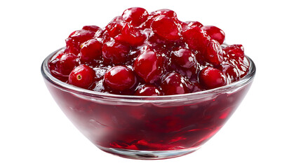Bowl of fresh cranberry sauce isolated on transparent background