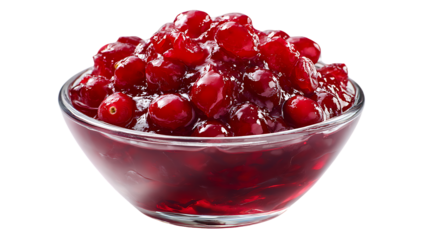 Bowl of fresh cranberry sauce isolated on transparent background